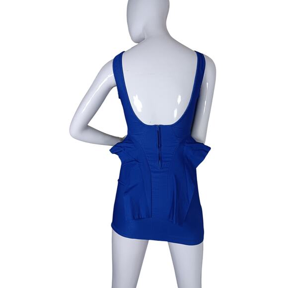 BLVD BLVD Structured Mini Dress Royal Blue Size Small Fitted Peplum Sleeveless - Picture 6 of 10